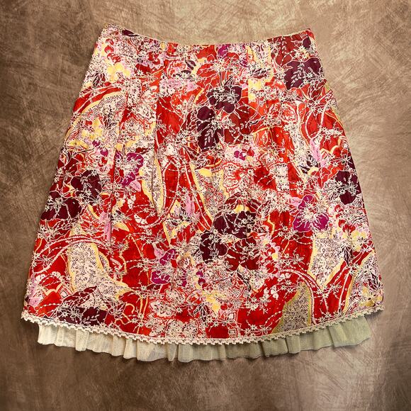 Cynthia Steffe Floral Embroidered Skirt Mesh Hem Multicolor Above Knee Midi Y2K - Picture 1 of 9